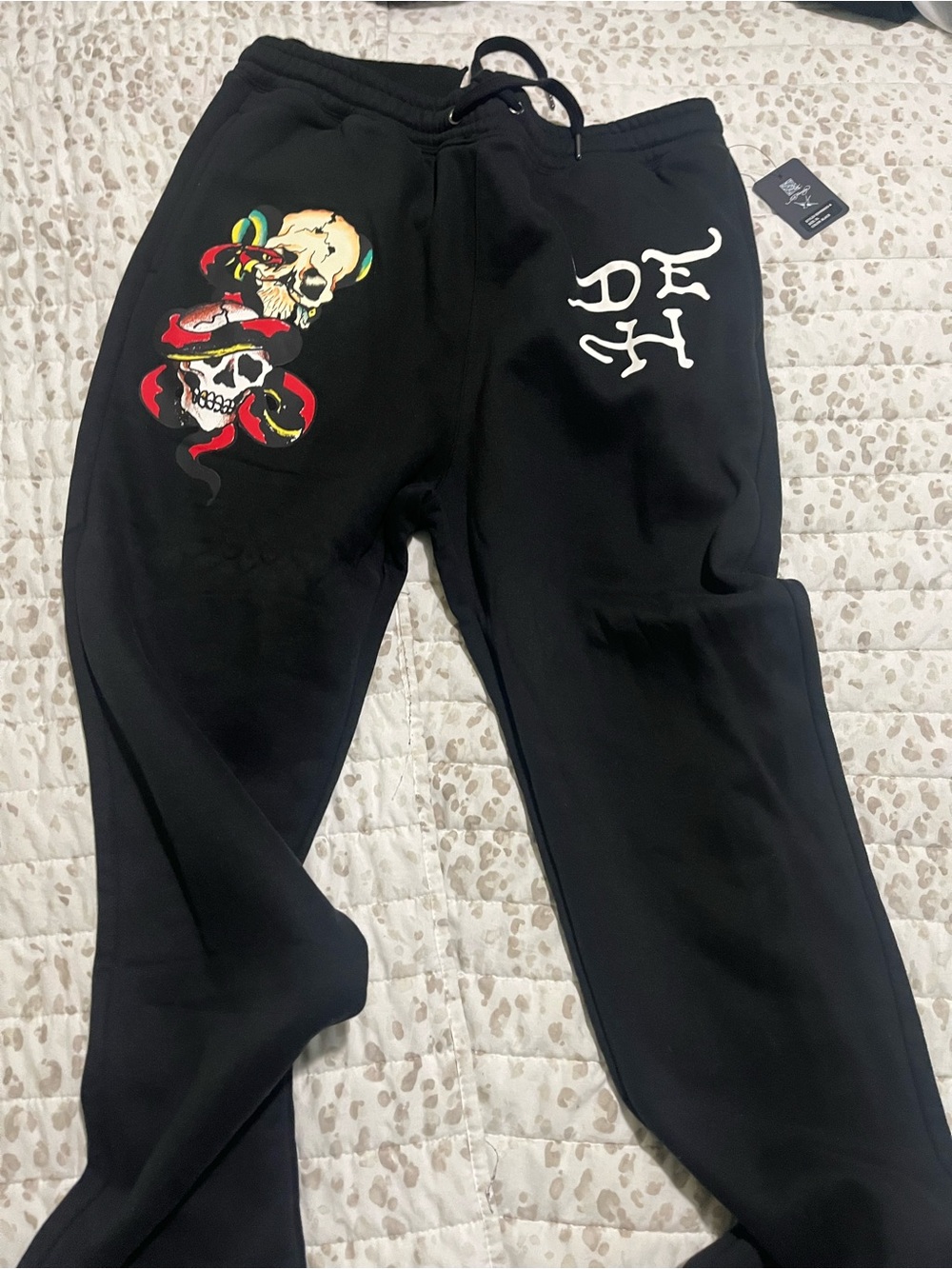 Ed Hardy Black Sweatpants with Skull & Snake Graphic